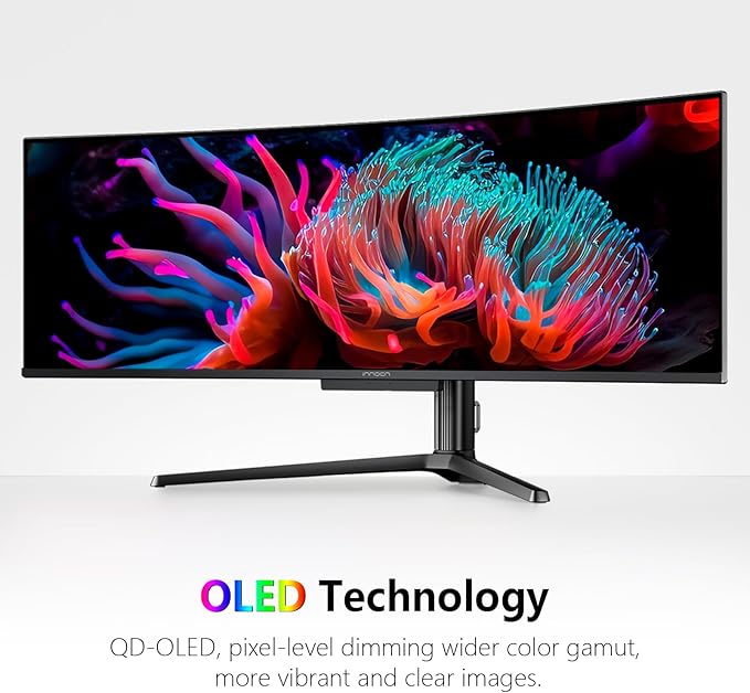 INNOCN 49" OLED Ultrawide Curved Monitor 5K2K 5120 x 1440p 144Hz, 0.03ms, AI PC Computer Monitor, USB Type C 90W, HDMI 2.1, DisplayPort, USB Hub, Speakers, Adaptive-Sync, Adjustable Stand, Black