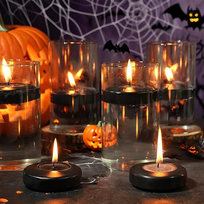 3 inch Floating Candles 36 Packs Black Floating Candles 8-9 Hours Floating Candle for Centerpieces 3” Water Candles for Cylinder Vases, Pool, Wedding, Party