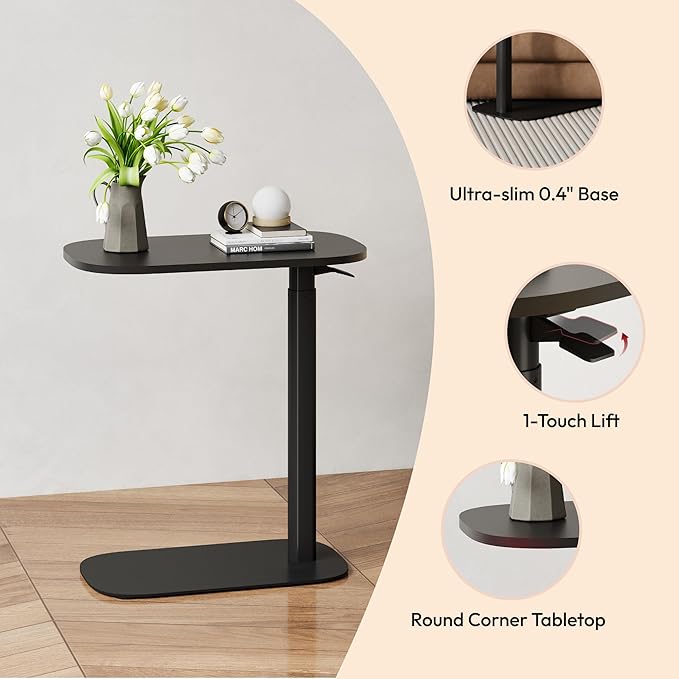 SANODESK Small Standing Desk Pneumatic Height Adjustable Small Sit Stand Desk Laptop Desk Overbed Table Computer Cart for Home Office Computer Workstations(23.6" W x 13.8" D,Black)