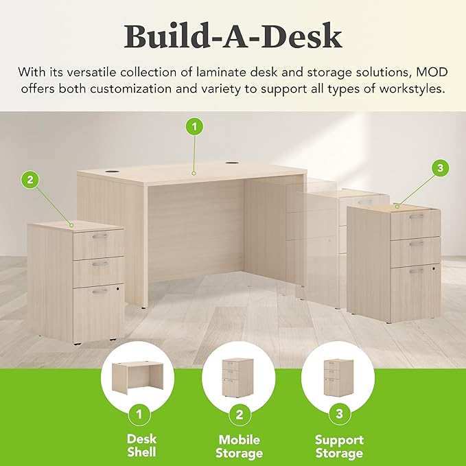 HON MOD Executive Desk 48-Inch Large Computer Desk Shell, Thick Wooden Laminate, Modern Table with Cord Management, 48'W x 30'D x 29'H, Desert Oak