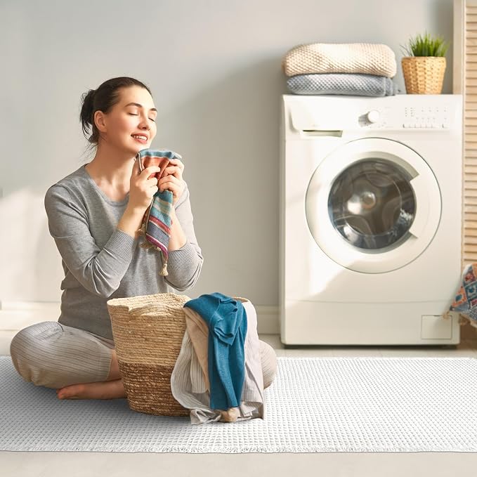 ZALL Waffle Bath Mat White Super Absorbent Non Slip Bathroom Rug 24X60inch,Machine Washable Ultra Soft Floor Mats