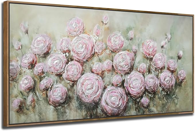 Arjun Flowers Wall Art Framed Canvas Art Wall Decor Living Room, Roses Floral Painting Textured Large Bedroom Artwork Picture Home Office Dining Room, 40"x20"