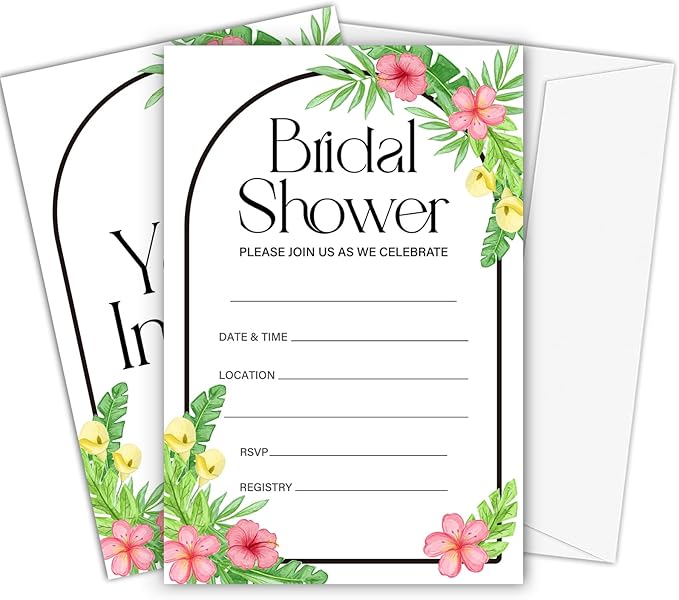25 Set Hawaiian Bridal Shower Party Invitations with Envelopes, Summer Tropical Wedding Bridal Shower Party Supplies Invitation Cards-A09