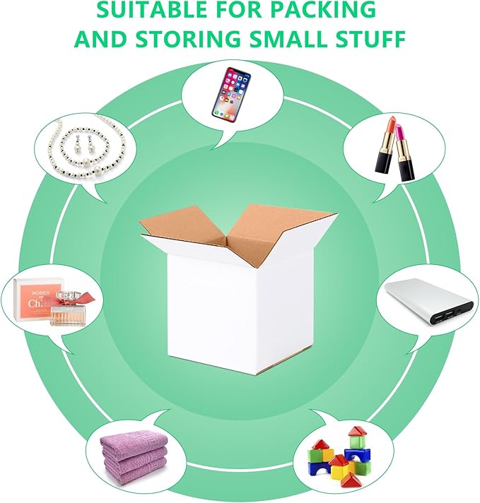 5x5x5 Small Shipping Boxes Set of 40, White Corrugated Cardboard Box for Small Business for Mailing Packaging Gifts
