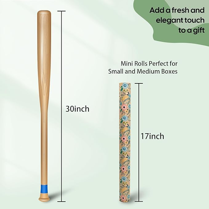 VCOOHM Floral Kraft Wrapping Paper Roll – 17 Inch x 16.4 Feet – Elegant Garden Flower Design – Gift Wrap for Birthday, Wedding, Baby Shower, Bridal Shower and More