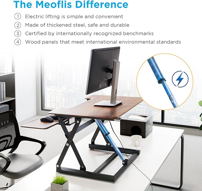 32" Electric Standing Desk Converter, Dyropcurv Series Height Adjustable Computer Desk Ergonomic Home Office Desk for Adults, Sit to Stand Desk with Quiet Motor, Vintage Brown