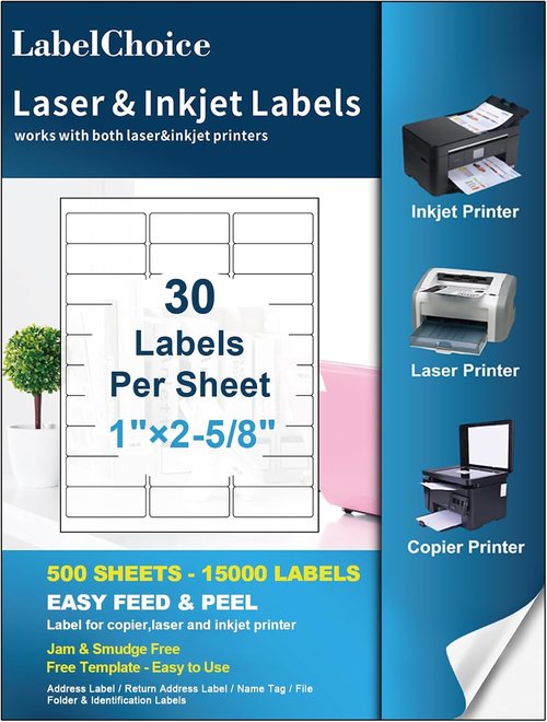 Regine Switzerland Shipping Address Labels - 500 Sheets, 15000 Pcs, 1" x 2-5/8" for Laser & Inkjet Printers