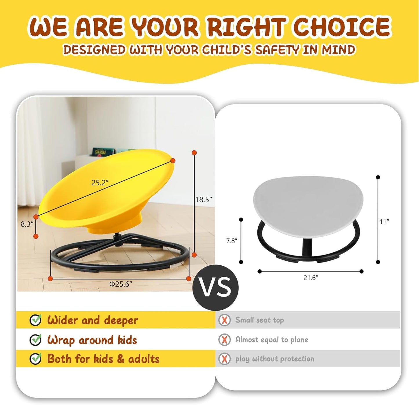 Skiennix Spinning Chair - Sensory Swivel Toy for Kids 3+ | Enhances Motor Skills (Yellow)