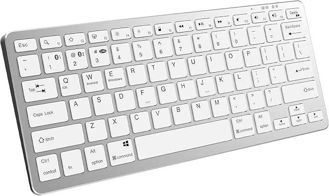 JKSML Wireless Keyboard with 78 Keys, Bluetooth and 2.4 GHz Wireless, Low Profile, Fluid Quiet Typing, 12 Programmable Keys, USB C Rechargeable, for Phone, Tablet, PC, Laptop, Smart TV - White