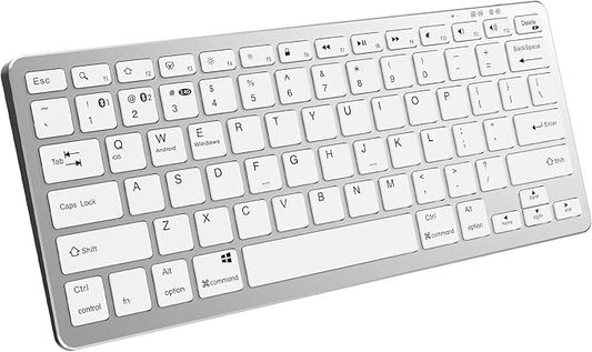 JKSML Wireless Keyboard with 78 Keys, Bluetooth and 2.4 GHz Wireless, Low Profile, Fluid Quiet Typing, 12 Programmable Keys, USB C Rechargeable, for Phone, Tablet, PC, Laptop, Smart TV - White