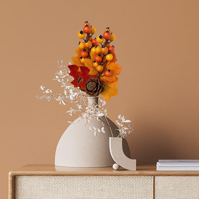 6 Pack Fall Stems Artificial Berry Picks Fall Picks with Pine Cone Maple Leaves Branches Decorations for Harvest Autumn Thanksgiving Day Flower Arrangements Wreaths Indoor Outdoor Home Decor