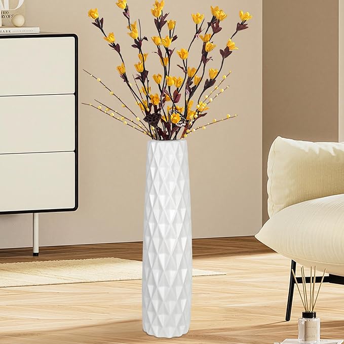 White Ceramic Floor Vase, GDSZJLJ 17.7" Tall Decorative Large Flower Vases for Living Room, Table Centerpieces, Modern Home Décor, Shelf, Dried GrassFlower, Pampas Grass