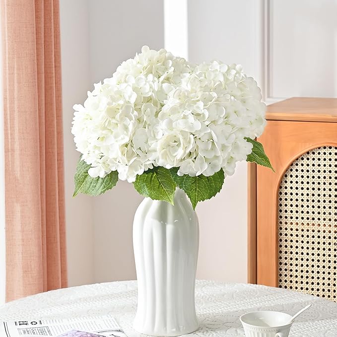 MARTINE MALL 4Pcs 21in Hydrangea Artificial Flowers, Latex Real Touch Hydrangeas Lifelike Large Hydrangea Flowers for Home Decor Party Arrangements Wedding Bouquets Centerpieces (White)
