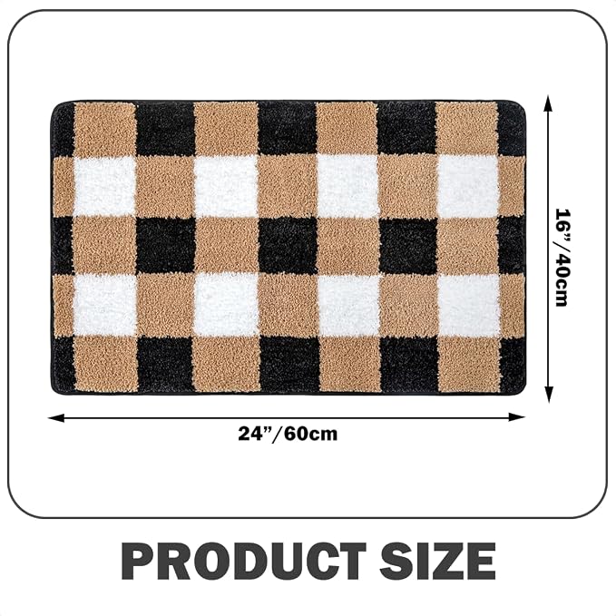 Checkered Bath Mat - Super Absorbent, Soft and Thick, Rubber Backing Non-Slip, Machine Washable Shower Rug, Bath Mat, Bathroom Home Decor Accessories, 16"x24" (40x60cm), Brown