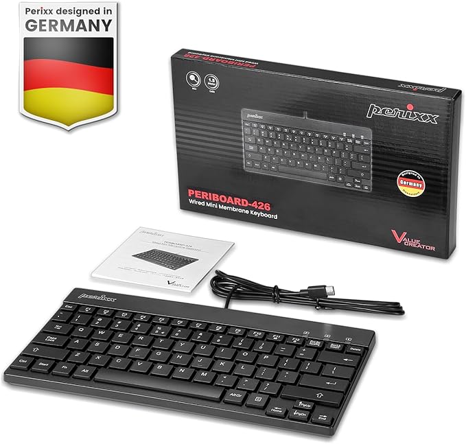 Perixx PERIBOARD-426C Wired Mini Low Profile Keyboard - 10.87x5.43x0.55 inches Dimension - 4.9ft USB C Cable - US English