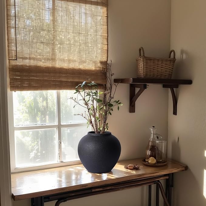 Rustic Ceramic Vase, 8.3" Black Farmhouse Tall Vase, Vintage Vases, Modern Terracotta Decor Vases for Home Decor, Living Room, Entryway, Table Centerpieces, Shelf, Kitchen, Housewarming Gifts