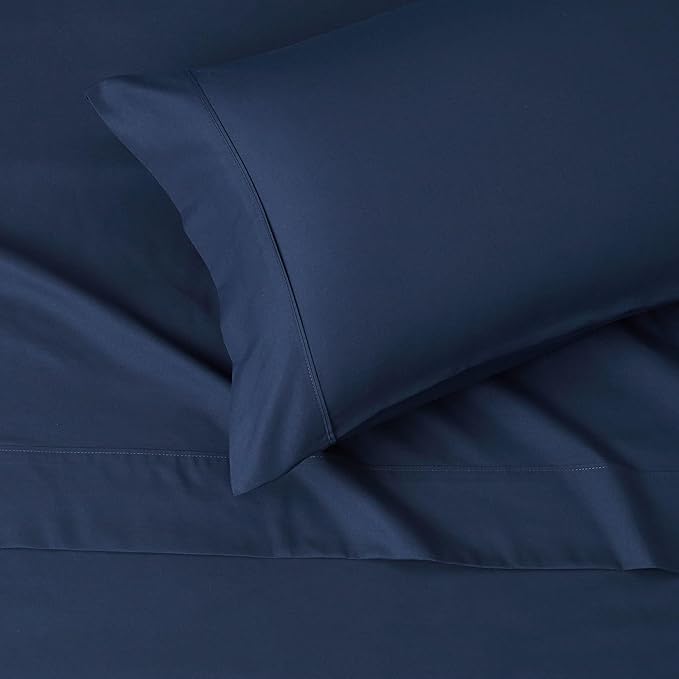 Amazon Basics Lightweight Super Soft Easy Care Wrinkle Free Microfiber 3 Piece Bed Sheet Set with 14-Inch Deep Pockets, Twin, Navy Blue, Solid, Kids, Men & Women Bedding (Pack of 4)
