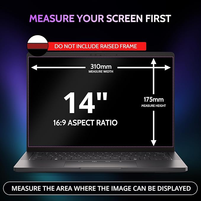 Peslv 360° 4 Way Laptop Privacy Screen for 14 Inch 16:9 Aspect Ratio Computer Monitor, Anti Glare Blue Light Spy Filter Private Cover, Bubble-Free Black Security Protector
