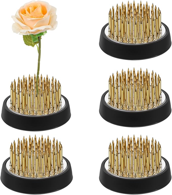 Kifmurase 4 Pcs Flower Frogs 2 Inch Round Flower Arrangement Brass Floral Frog Vase Fixed Tools Pin Holder Japanese Ikebana Vase Frogs for Flowers Fixation Home DIY Craft (Gold)
