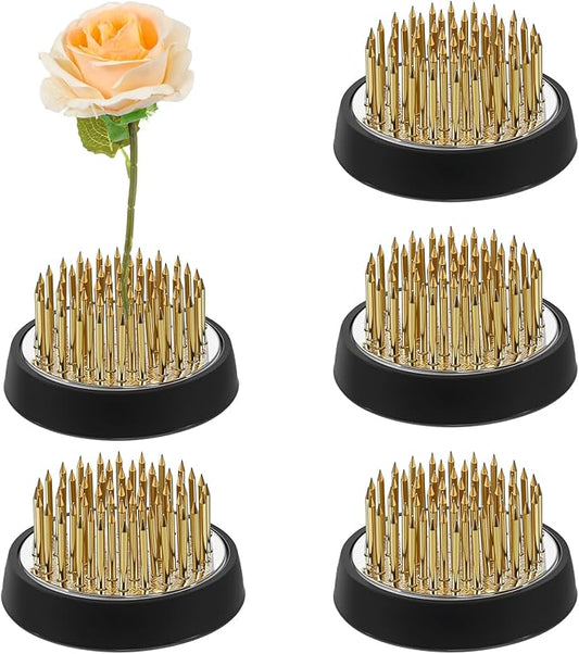 Kifmurase 4 Pcs Flower Frogs 2 Inch Round Flower Arrangement Brass Floral Frog Vase Fixed Tools Pin Holder Japanese Ikebana Vase Frogs for Flowers Fixation Home DIY Craft (Gold)