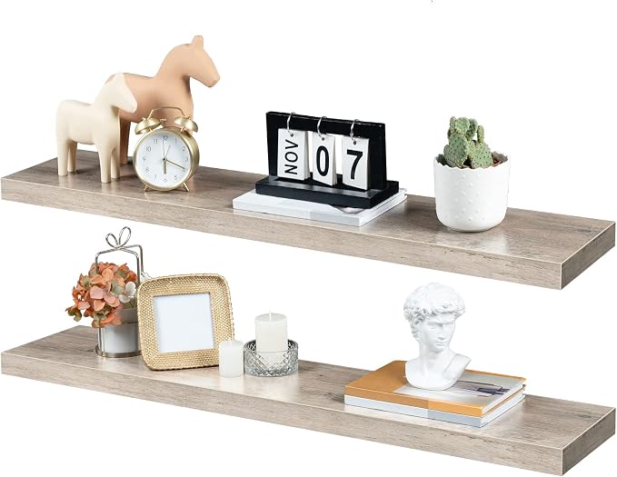 HOOBRO Floating Shelves for Wall, Wall Mounted Shelf Set of 2, 39.4" Hanging Shelf with Invisible Brackets, for Wall Decor Storage in Bathroom Bedroom Kitchen Living Room Office, Greige BG100BJP201