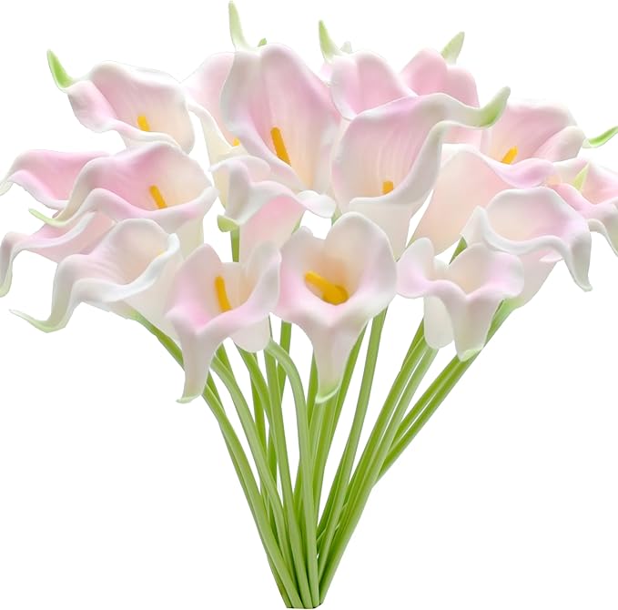 Mandy's PU Light Pink Calla Lily Artificial Flowers 20 Stems 13.5in Faux Realistic Centerpiece for Thanksgiving and Christmas Decorations DIY Bridal Bouquet Home Décor