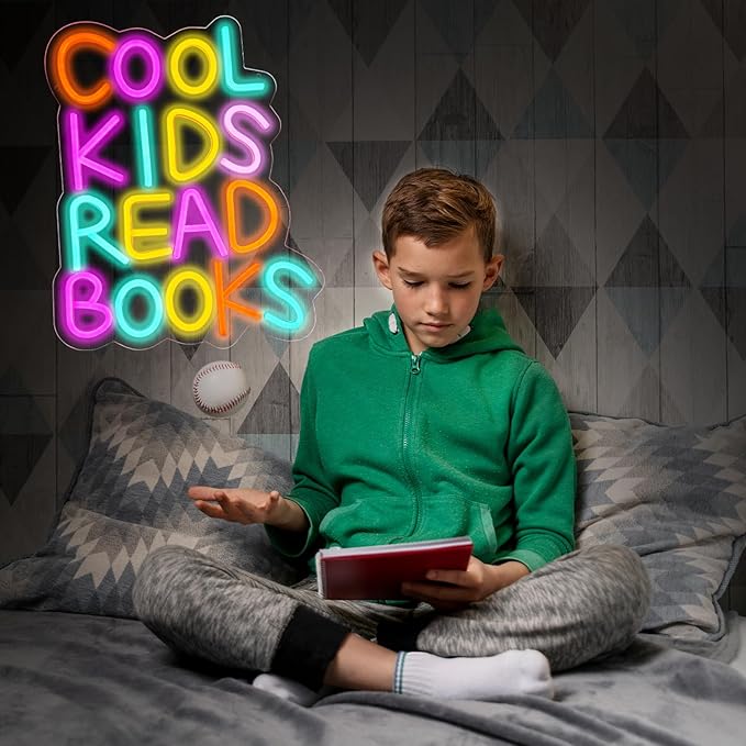 Cool Kids Read Books Neon Sign, Handmade Light Up USB 3D Wall Art Wall Decor Sign Light for Book Club Classroom Read Corner Kid's Reading Study Room Home Library Librarian Bookworm Gift-15.7"x12.6"