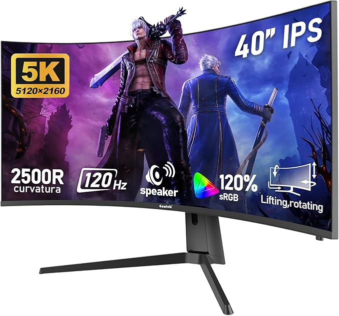 Gawfolk 40-inch IPS WUHD 5K (5120x2160) Ultrawide Curved 120Hz Gaming Computer Monitor, 2500R PC Screen, 21:9, 120% sRGB, Adaptive sync,with Speaker,Supports Lifting Rotating,DisplayPort, HDMI, Black