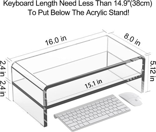 Egchi Clear Acrylic Monitor Stand Riser - 2-Tier Design for Organized Multi-Media PC & Laptop Storage - 5.12 Inches High