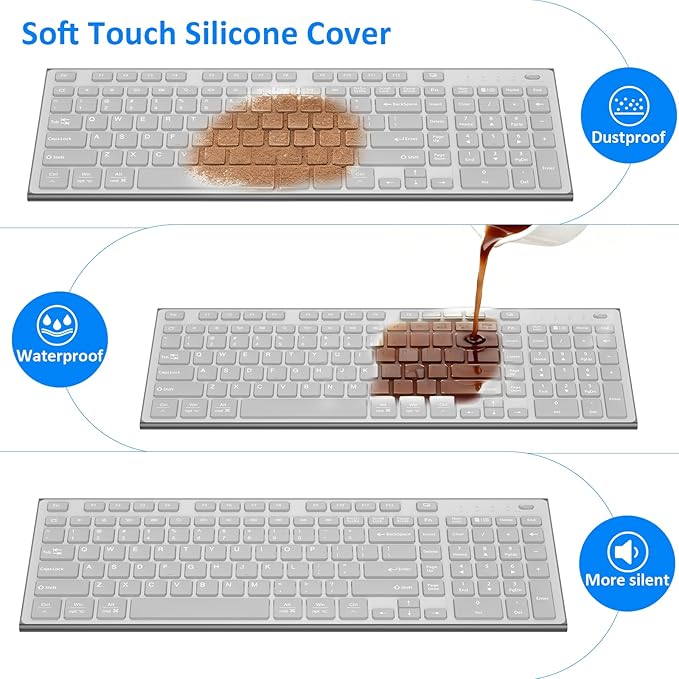 Wireless Keyboard and Mouse, GALENMORO Silent Quiet Combo Low Profile USB C Full Size Compact with Number Pad Flat Soft Touch Cordless for Mac Computer PC Laptop MacBook iMac Office - Black and Gray