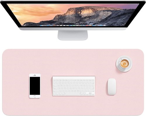 Hsurbtra Desk Pad - XL 30" x 14" PU Leather Desk Mat | Waterproof Non-Slip Blotter in Pink