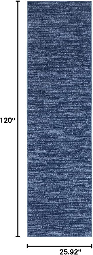 Nourison Home Nourison Essentials Navy Blue 2'2" x 10' Area Rug - Easy Clean, Non Shedding, Bed Room, Living Room, Dining Room, Kitchen (10' Runner)