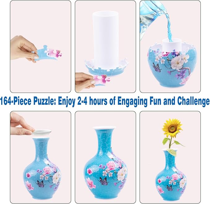 3D Puzzle Vase, 160 Curved Pieces DIY Flower Vase Craft Kit & 3D Puzzles for Adults, Creative Jigsaw Art Project Home Décor Centerpiece, for Women, Mom (Blue Sakura & Butterfly)