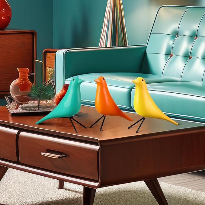 AceOrbit 3 Pcs Mid Century Modern Decor Medieval Table Decor Large Ceramic Birds Orange Blue and Yellow Ceramic Birds for Home Office Table Desktop Bookshelf Mantelpiece Shelf Centerpiece