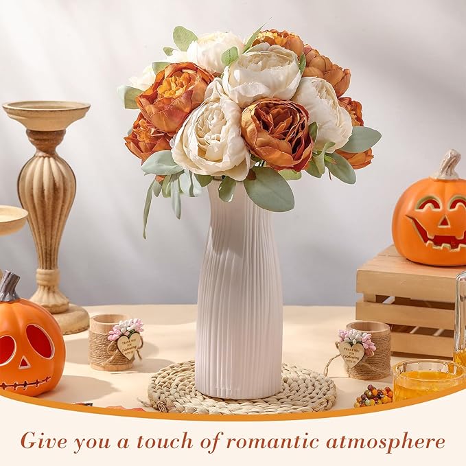 Zeyune 50Pcs Wedding Artificial Peonies 4 Inch Fake Silk Peony Faux Artificial Valentine Flower Bulk Rose Flower Head for Valentine Decoration Vintage Wedding Home Office(Orange and Milky White)