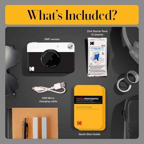 KODAK Printomatic Instant Print Digital Camera - Full-Color 5MP Photos | Portable & Fun Gift, Black