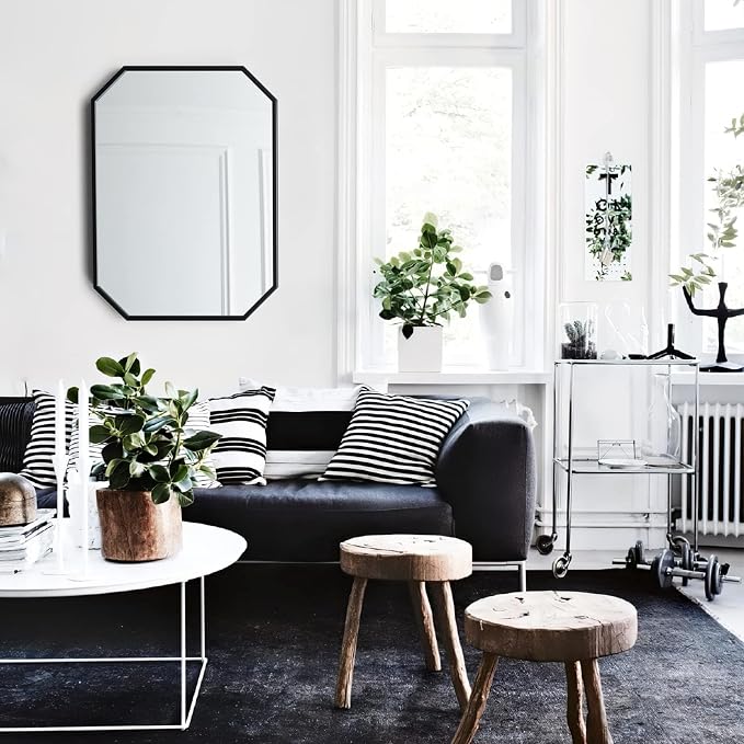 24"x36" Black Octagon Mirror for Bathroom,Black Rectangle Metal Frame Vanity Mirror Wall Mounted Hanging for Bedroom Entryway Living Room Farmhouse Horizontal/Vertical