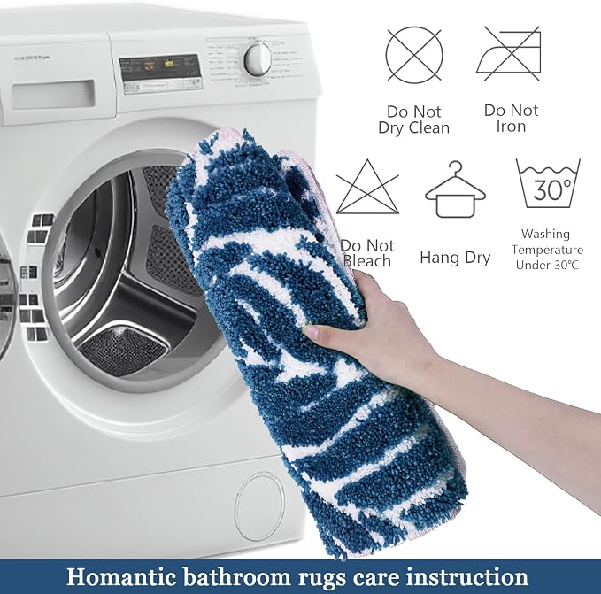 Navy Blue Bathroom Rug - Dark Blue Bath Mat Tropical Leaf Bath Rugs Non Slip Washable Bathrug for Bathroom Floor, Cute Plant Bathmat Absorbent Bath Mats Botanical Home Decor 20" x 32"