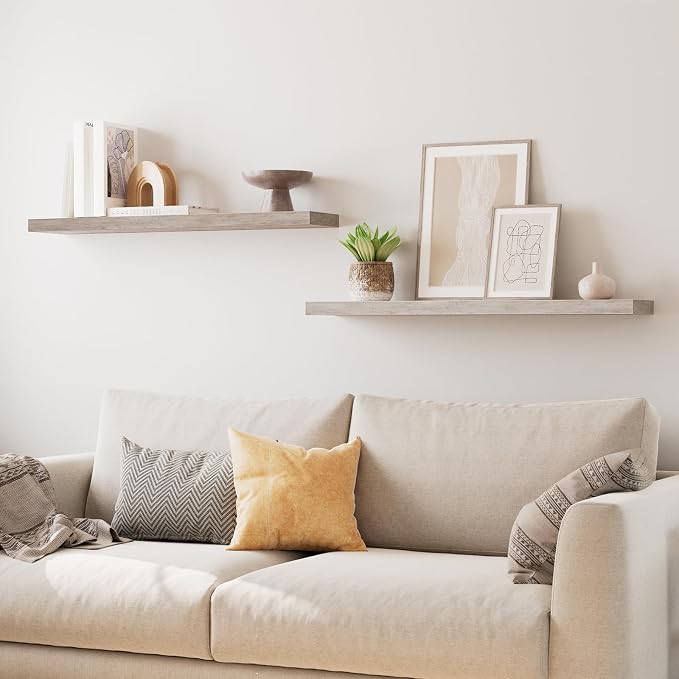 HOOBRO Floating Shelves for Wall, Wall Mounted Shelf Set of 2, 39.4" Hanging Shelf with Invisible Brackets, for Wall Decor Storage in Bathroom Bedroom Kitchen Living Room Office, Greige BG100BJP201