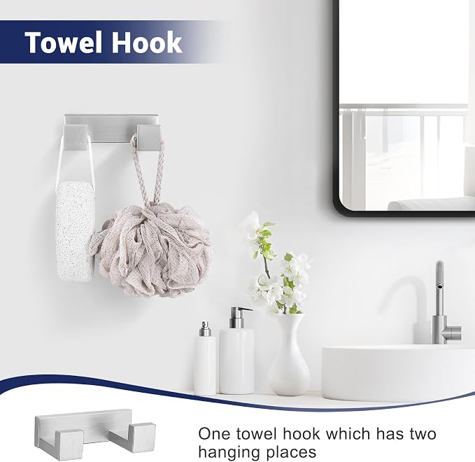 Brushed Nickel Bathroom Hardware Set, 4-Piece Bath Towel Bar Set SUS304 Stainless Steel Towel Rack Set for Bathroom, 23.6 inches Bathroom Towel Holder Set Wall Mounted