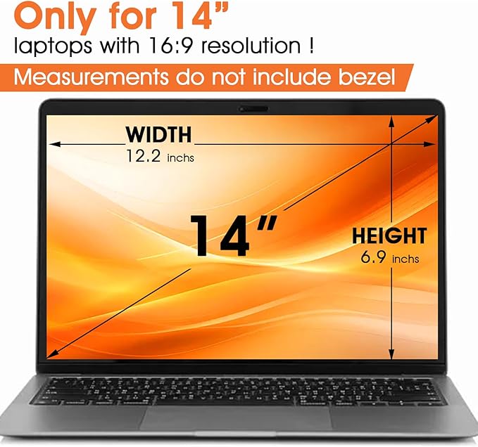 BSPROTE Magnetic Laptop Privacy Screen 14 Inch (Diagonal) 16:9 Display- Removable Anti-Glare Blue Light Filter, Computer Privacy Screen Shield Compatible with 14'' Hp Acer Asus Lenovo Dell Monitor