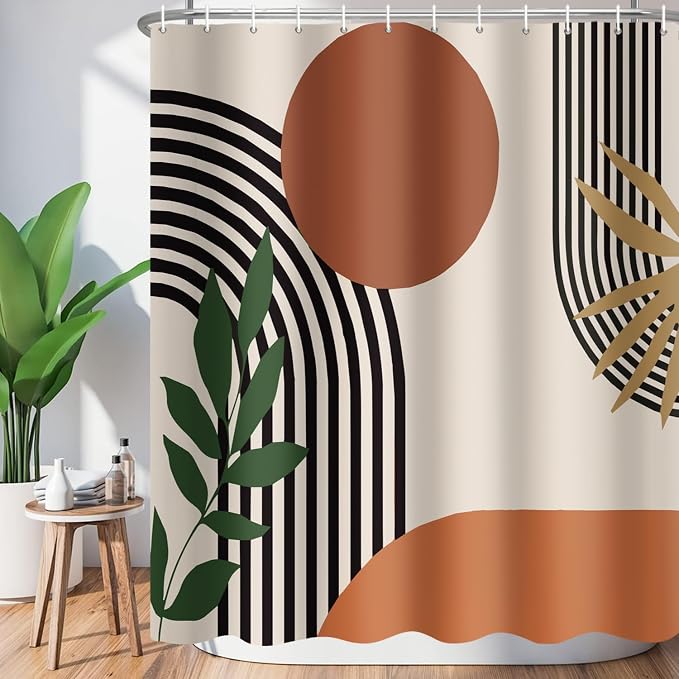 Extra Long Shower Curtain 72 x 84 Inch Boho Shower Curtain for Bathroom Mid Century Modern Bohemian Abstract Geometric Fabric Waterproof Bathroom Curtains Shower Set