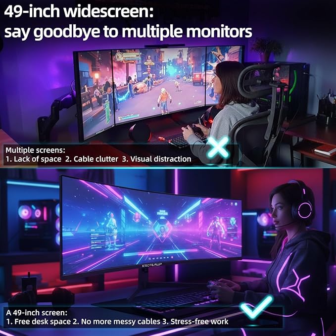49 Inch Curved Ultrawide Gaming Monitor 5K, DFHD(5210x1440P), 165Hz, HDR10 1500R, 32:9, AMD FreeSync, 125% sRGB, Computer Monitor, Built-in Speakers, HDMI/DP VESA100*100mm Black