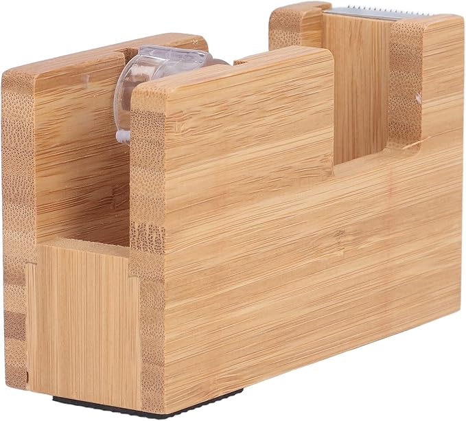 Desktop Tape Dispenser, Wood Tape Cutter Holder, Adhesive Roll Base for Office Desk, Mini Tape Dispenser with Non - Slip Design, Portable Stationery Tool for Students and of