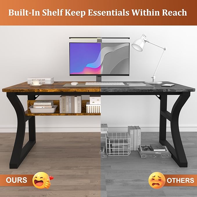 AZN Computer Desk, 47'' Computer Desk, Home Office Desks w/Storage, Home Office Desks w/U-Size Metal Frame for Home Office Bedroom, Study Writing Work Table w/Water-Resistant, Scratchproof Surface