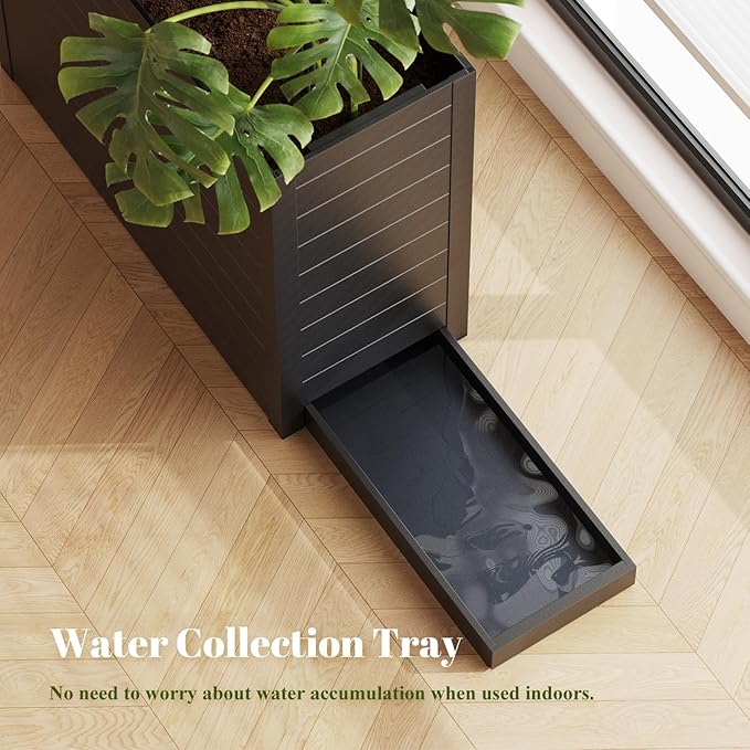 Outdoor Planter Box, Large Rectangular Planter with Removable Drip Tray, Suitable for Indoor or Outdoor Patios/Porches, Ideal for Planting Plants, Flowers, and Gardening (Black)
