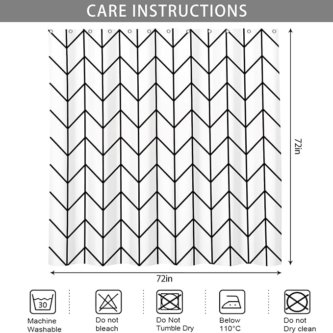 Boho Herringbone Shower Curtains Black White Zig Zag Geometric Bathroom Curtain Minimalist Abstract Polyester Shower Curtain Sets for Bathroom Extra Long 72x96 in with 12 Hooks