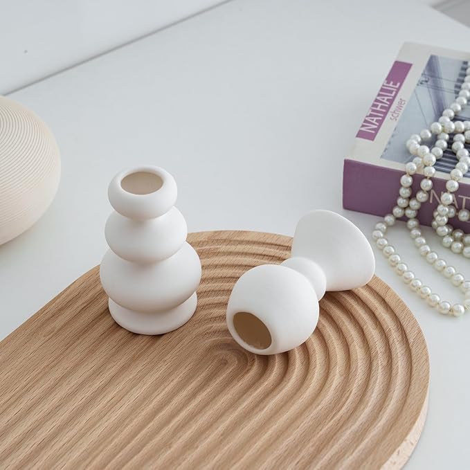 Taper Ceramic Candle Holders, Set of 2 Matte Boho Decorative Candlestick Holders,Table Decor Centerpiece for Home Decor Dinning Wedding Party Aromatherapy Votive (White, Style A)