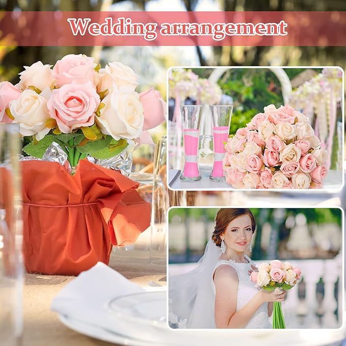 Jexine 240 Pcs Artificial Rose Flowers Bouquet Silk Realistic Flowers Bulk Centerpieces DIY Bride Fake Rose for Home Bridal Wedding Party Decorations(Pink and White)