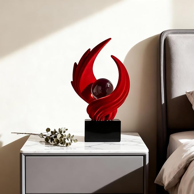 Abstract Art Sculpture, Resin Gold Decorative Statue, Modern White Ornaments for Living Room, Decorativas Modernas for Coffee Table, Entryway & Office Collectibles (Red)